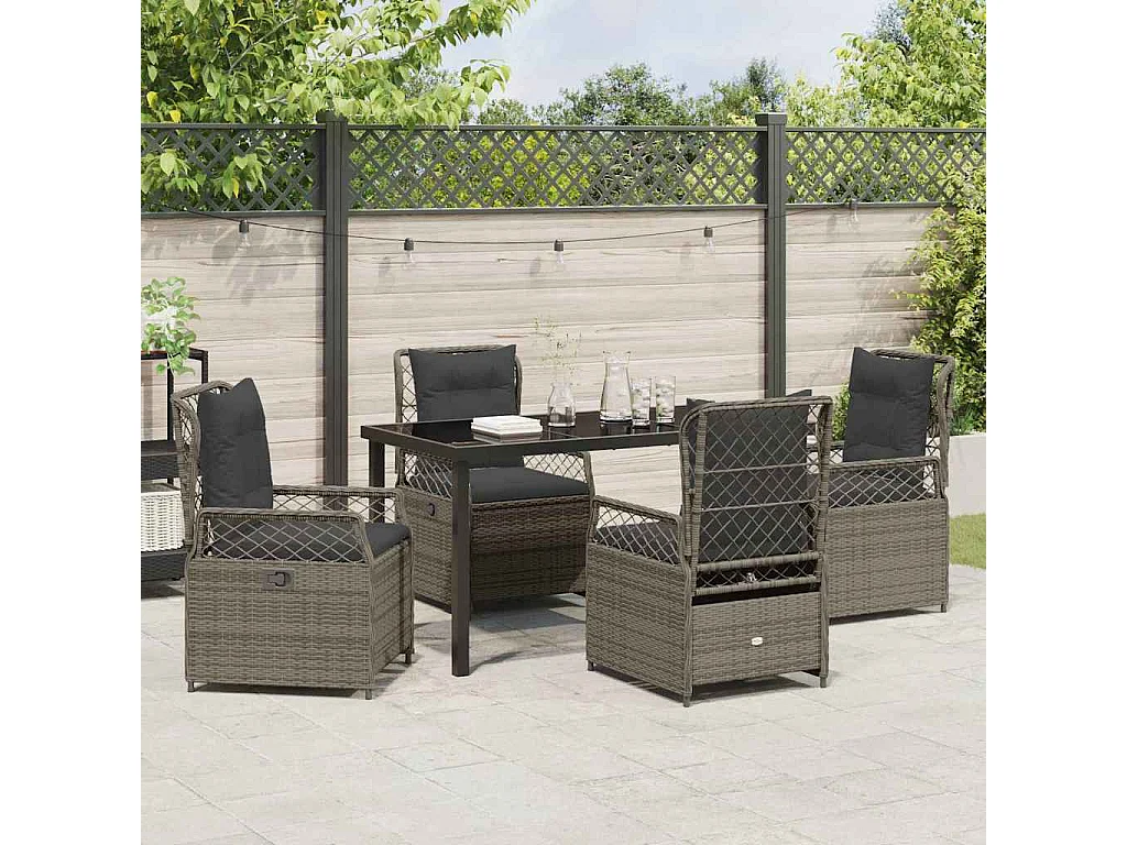 Ensemble de 5 meubles de jardin en gris poly rattan