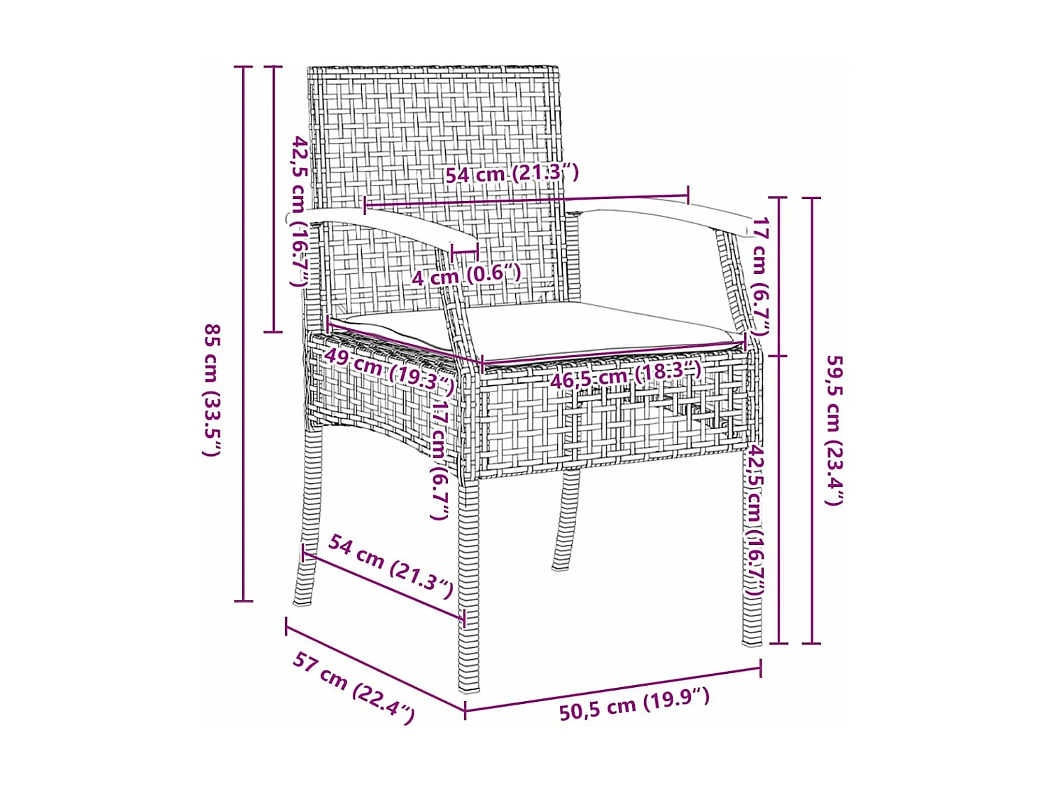 Set da pranzo da giardino 5 pezzi con cuscini in polyrattan nero