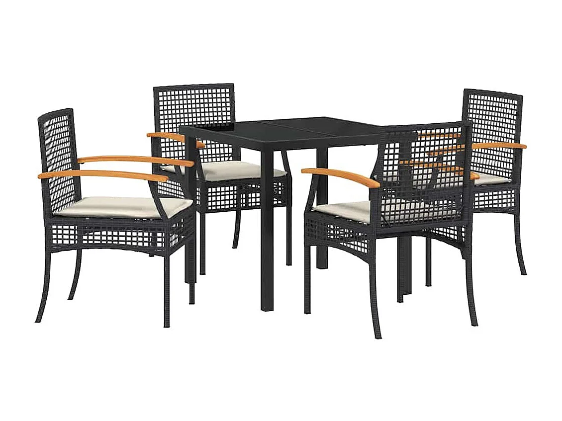 Ensemble de salle à manger de jardin 5 pièces avec coussins Noir Poly Rattan