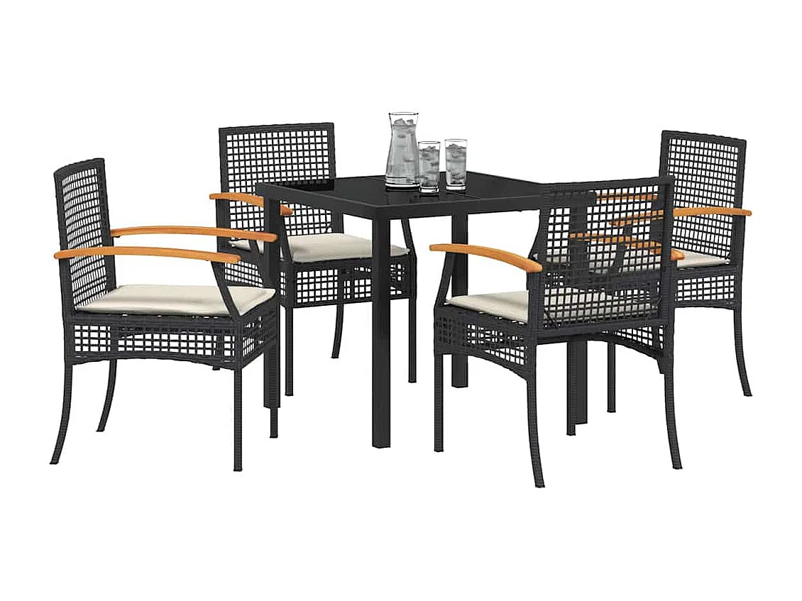 Ensemble de salle à manger de jardin 5 pièces avec coussins Noir Poly Rattan