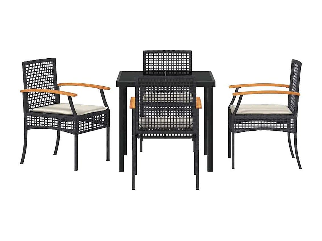 Ensemble de salle à manger de jardin 5 pièces avec coussins Noir Poly Rattan