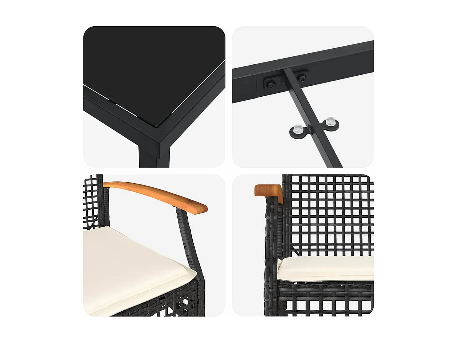 Ensemble de salle à manger de jardin 5 pièces avec coussins Noir Poly Rattan