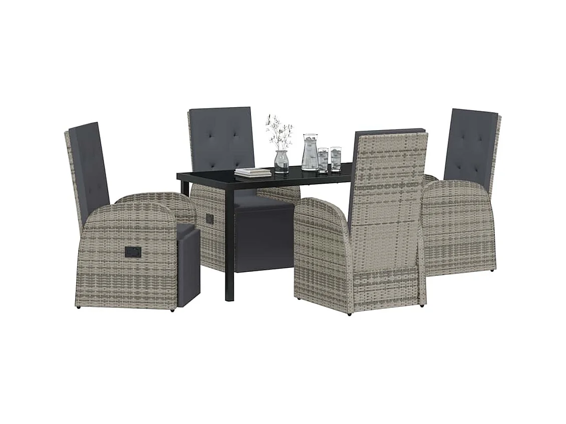 Set da pranzo da giardino 5 pezzi con cuscini grigi in polyrattan