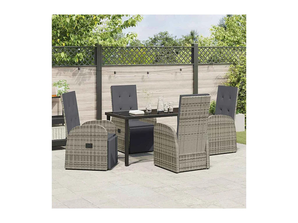 Set da pranzo da giardino 5 pezzi con cuscini grigi in polyrattan
