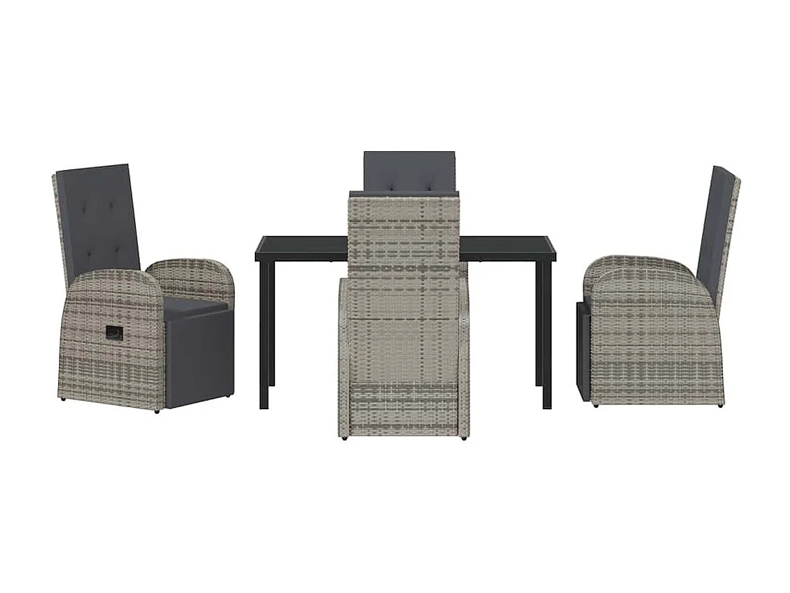 Set da pranzo da giardino 5 pezzi con cuscini grigi in polyrattan