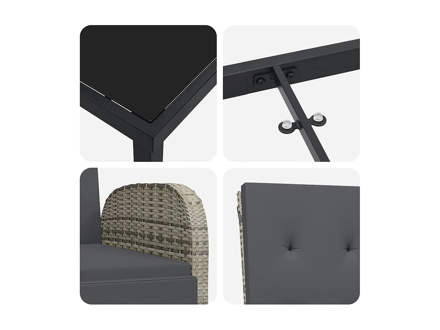 Set da pranzo da giardino 5 pezzi con cuscini grigi in polyrattan