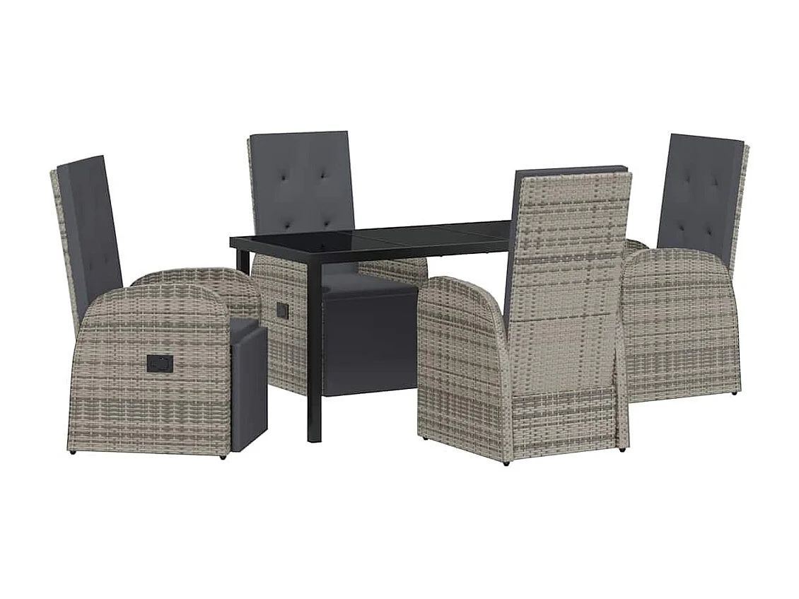 Set de salle à manger de jardin 5 pièces avec coussins gris en rotin poly