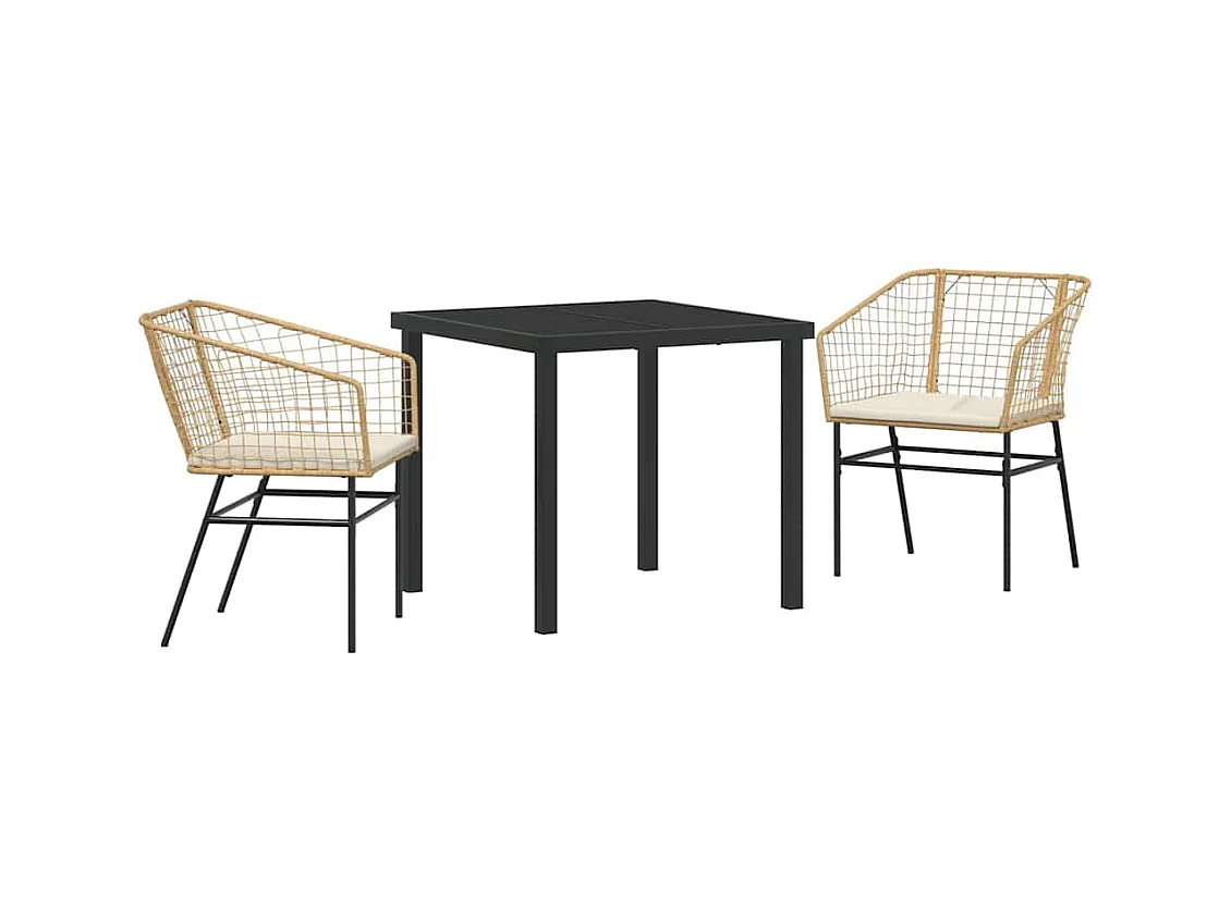 Set da pranzo da giardino 3 pezzi con cuscini marroni in rattan sintetico