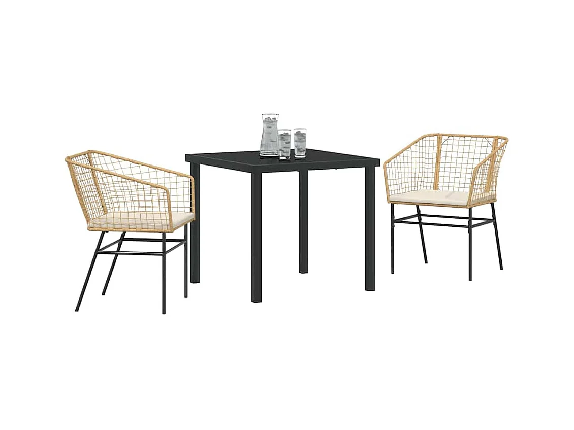 Set da pranzo da giardino 3 pezzi con cuscini marroni in rattan sintetico