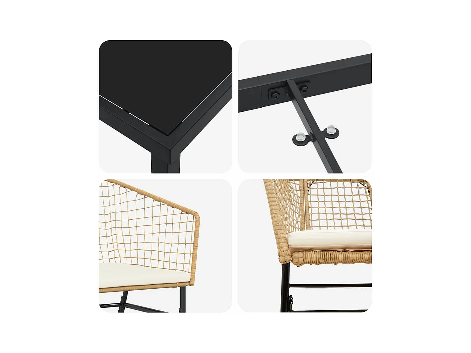 Set da pranzo da giardino 3 pezzi con cuscini marroni in rattan sintetico