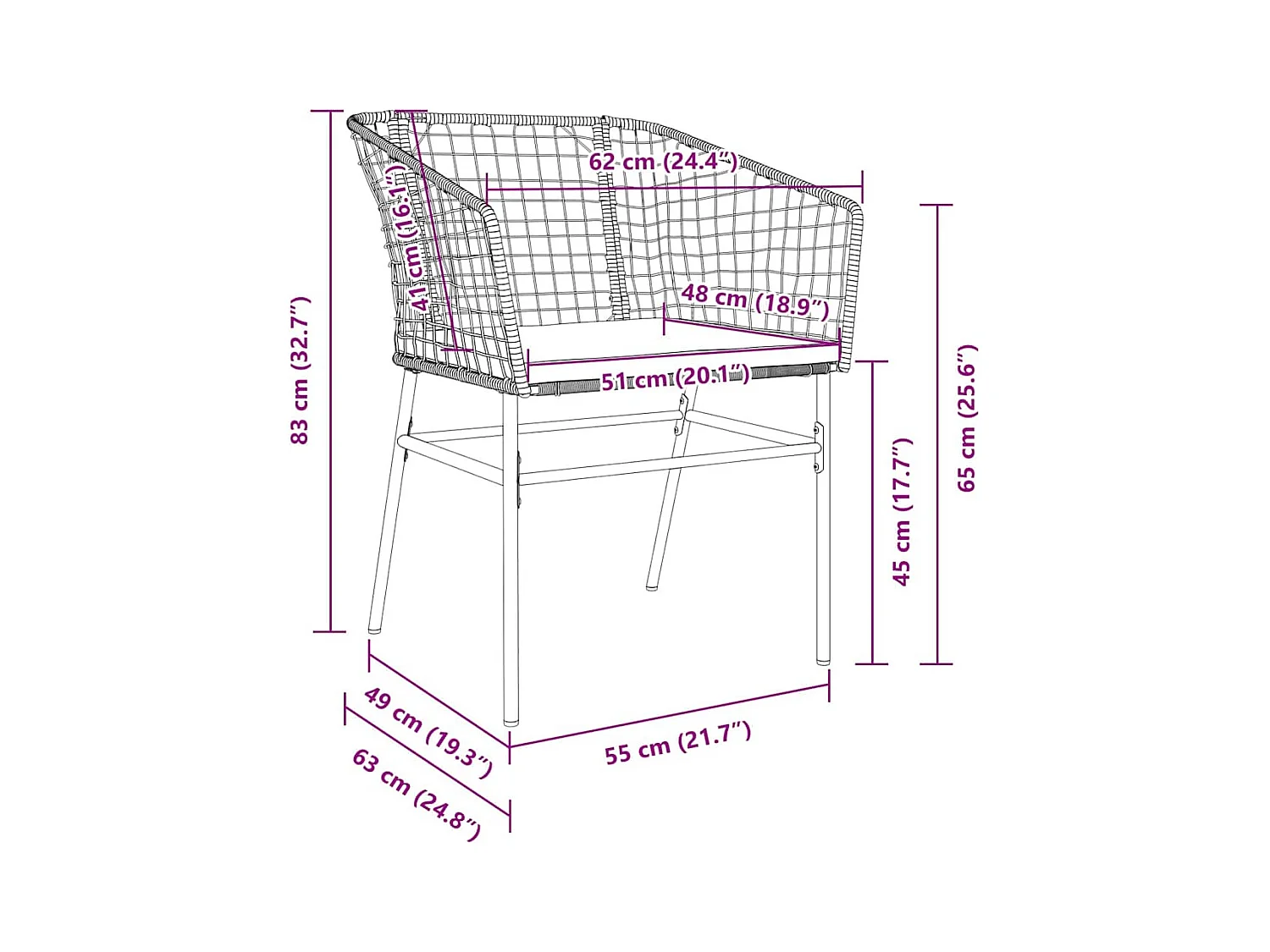 Set da pranzo da giardino 3 pezzi con cuscini marroni in rattan sintetico
