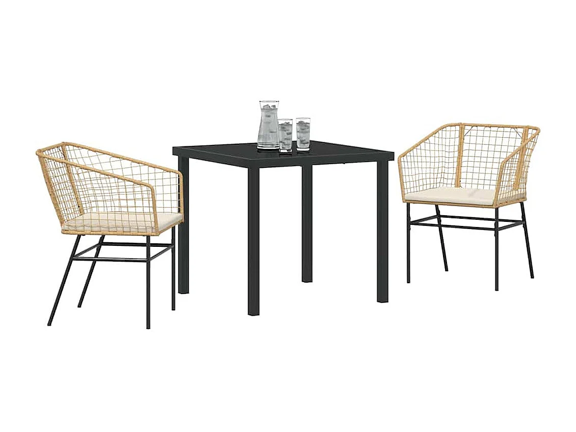 3-delige tuinset met bruine kussens van synthetisch rotan