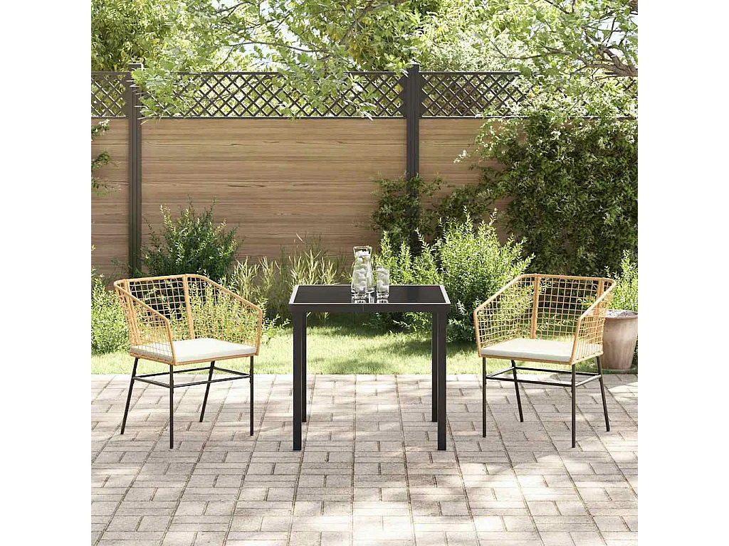 3-delige tuinset met bruine kussens van synthetisch rotan