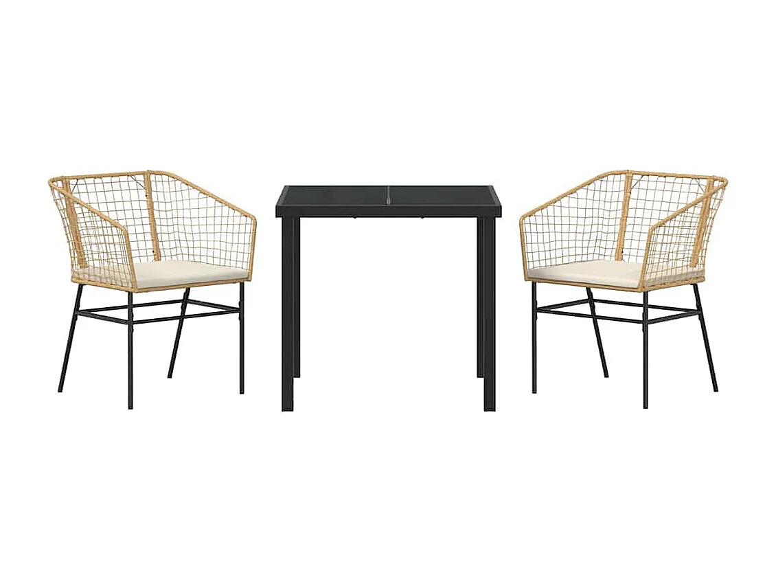 3-delige tuinset met bruine kussens van synthetisch rotan