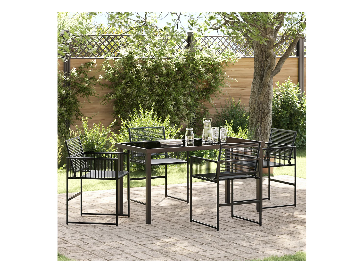 Set da pranzo da giardino in rattan nero da 5 pezzi