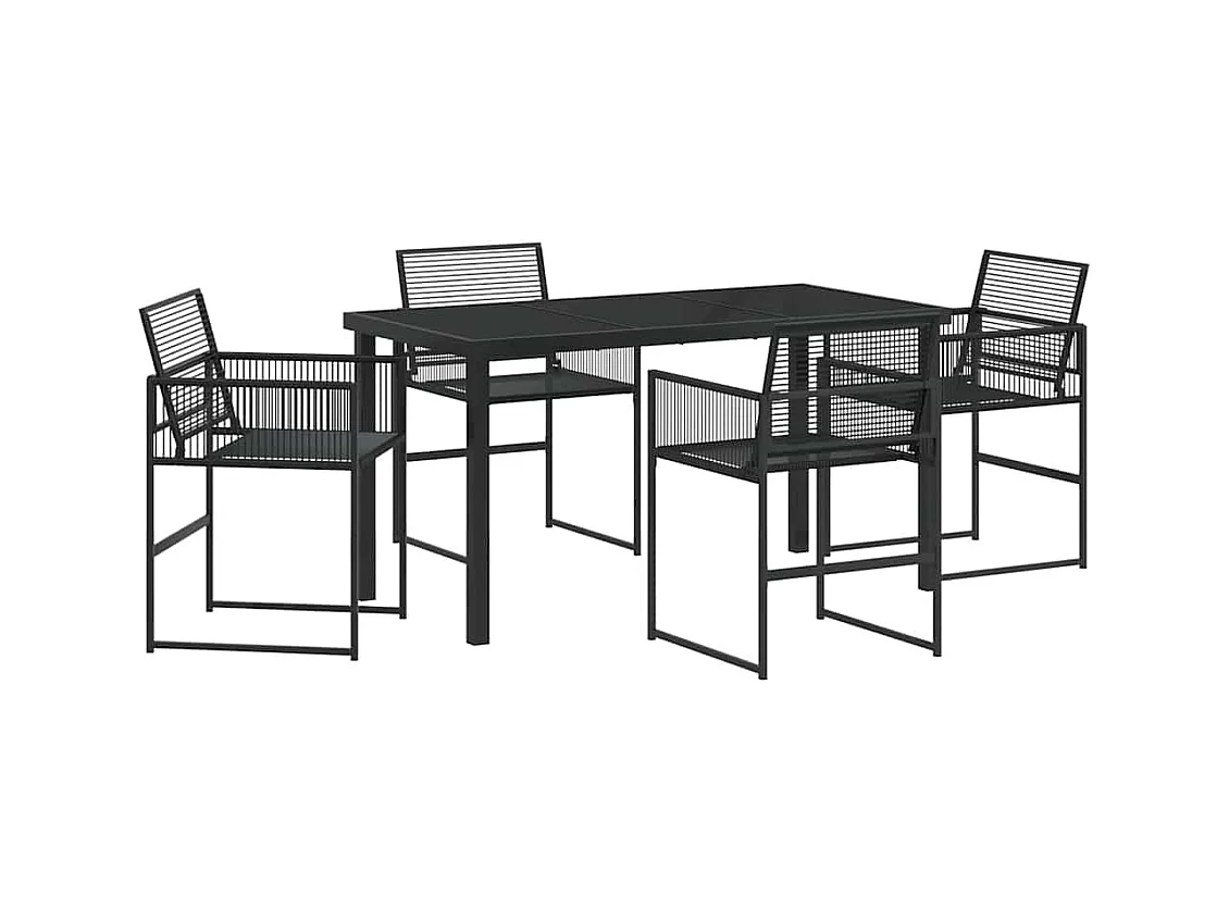 Set da pranzo da giardino in rattan nero da 5 pezzi