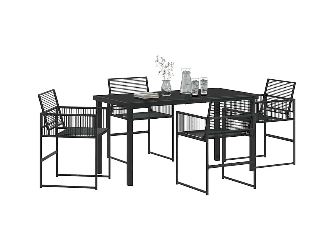 Set da pranzo da giardino in rattan nero da 5 pezzi