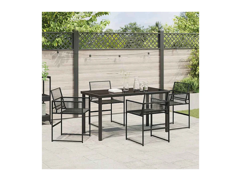 Set da pranzo da giardino in rattan nero da 5 pezzi