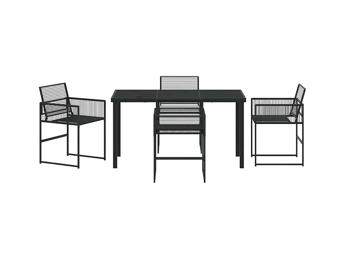 Set da pranzo da giardino in rattan nero da 5 pezzi