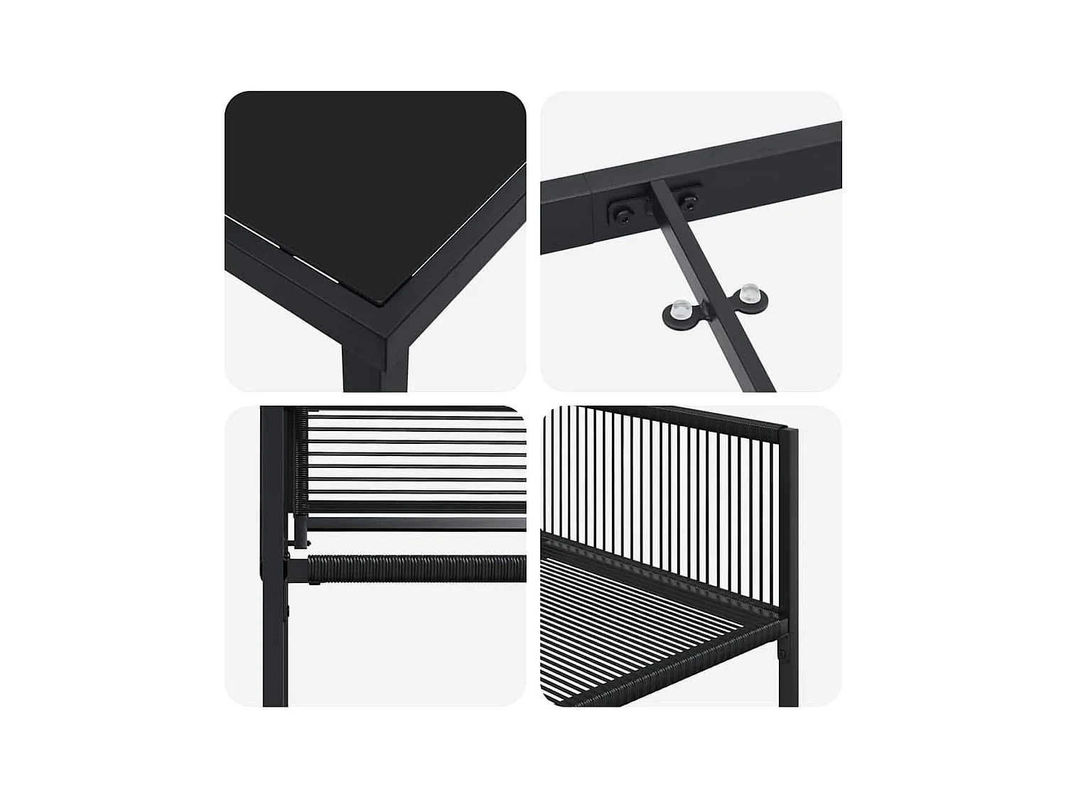 Set da pranzo da giardino in rattan nero da 5 pezzi