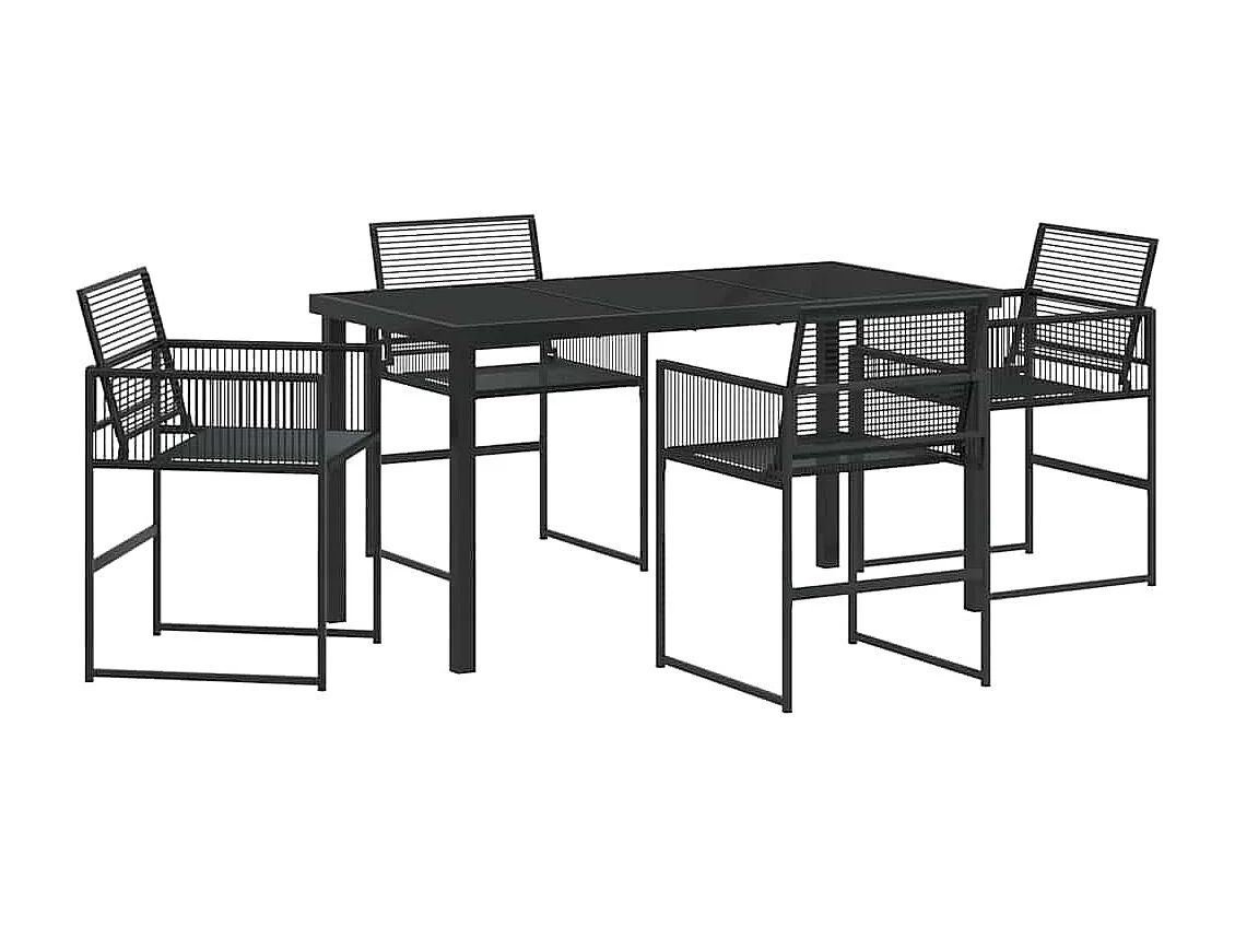 5-teiliges Garten-Essset aus schwarzem Rattan