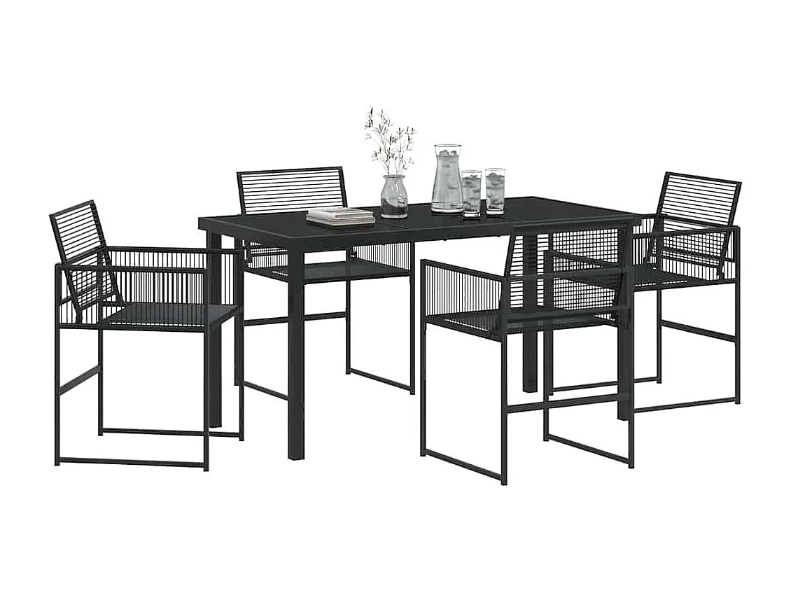 5-teiliges Garten-Essset aus schwarzem Rattan