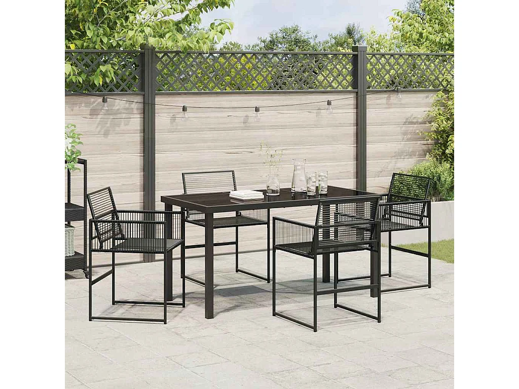 5-teiliges Garten-Essset aus schwarzem Rattan