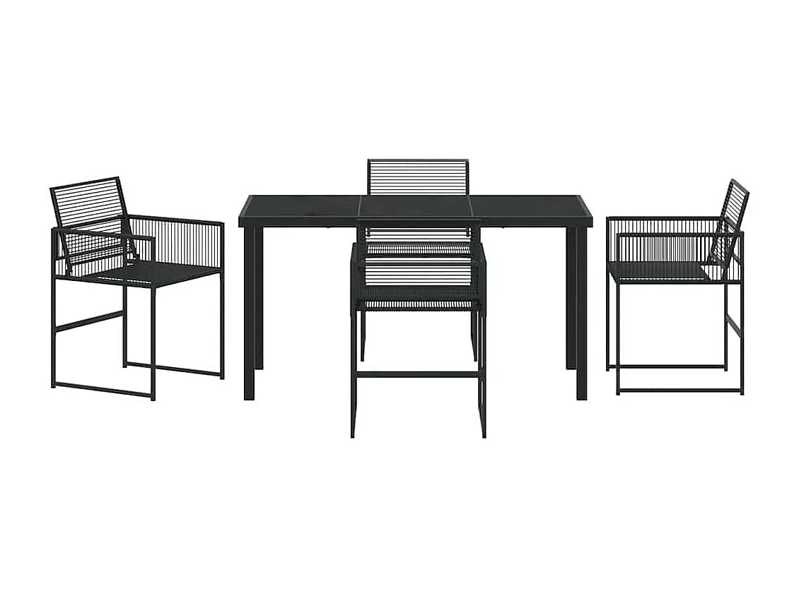 5-teiliges Garten-Essset aus schwarzem Rattan