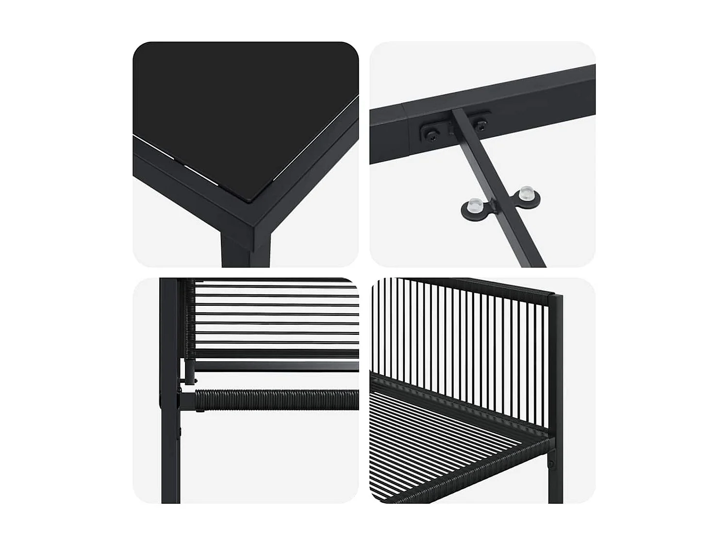 5-teiliges Garten-Essset aus schwarzem Rattan