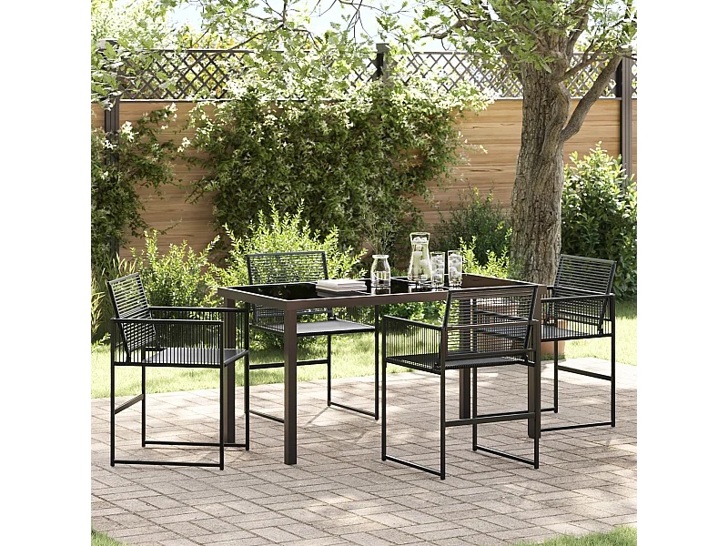Ensemble de Salle à Manger de Jardin 5 Pièces Noir Rattan Poly