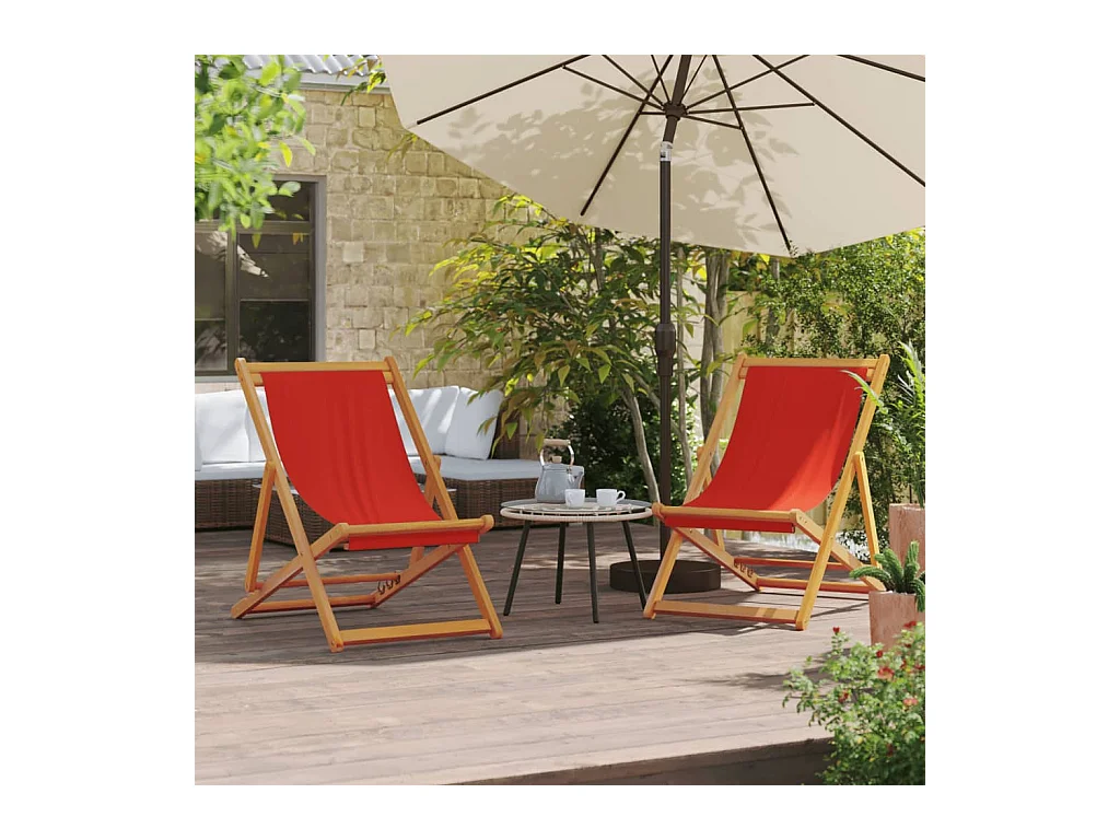 Set di 2 sedie da spiaggia pieghevoli in tessuto rosso