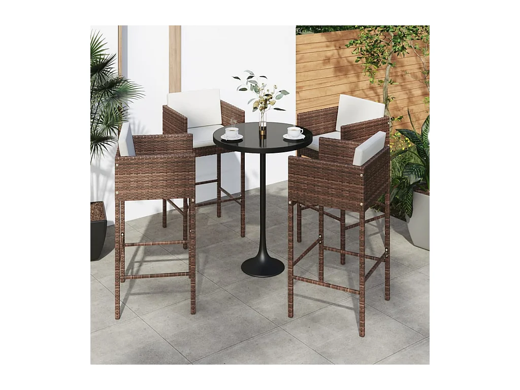 4er-Set Barhocker mit braunen Korbkissen