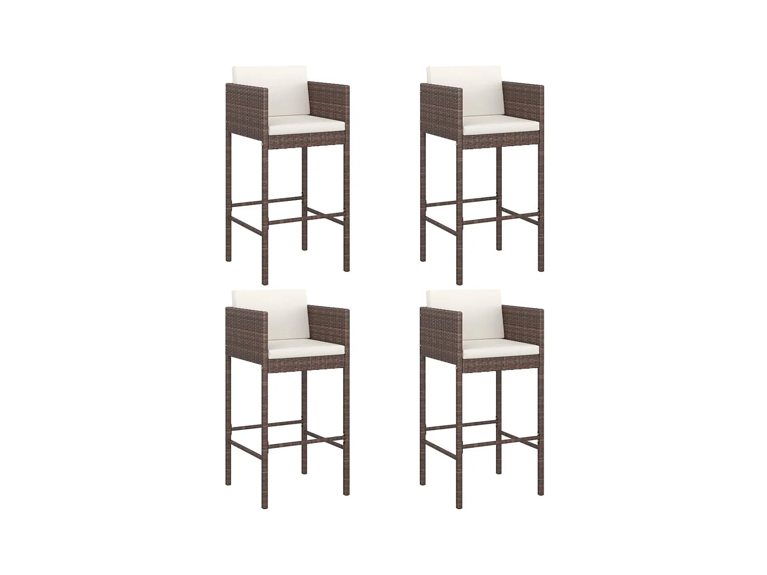 4er-Set Barhocker mit braunen Korbkissen
