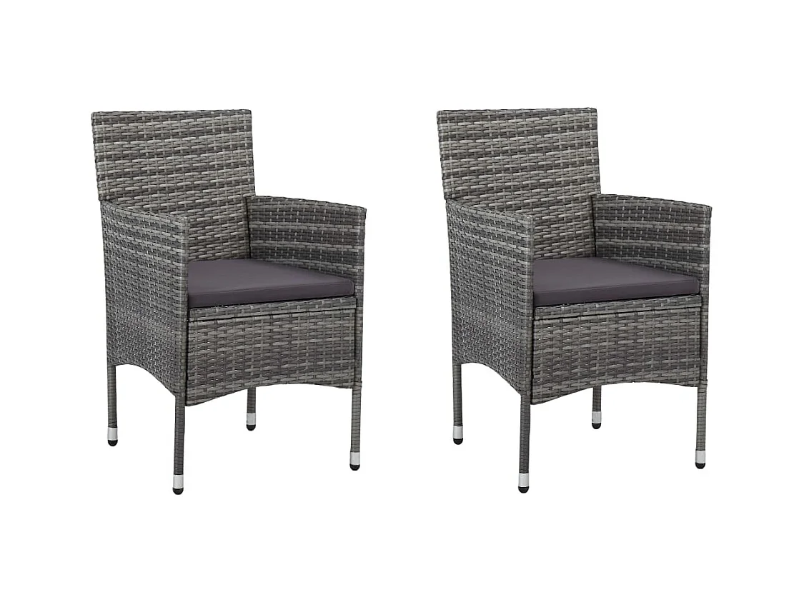 Set di 2 sedie da pranzo da giardino in resina intrecciata grigia