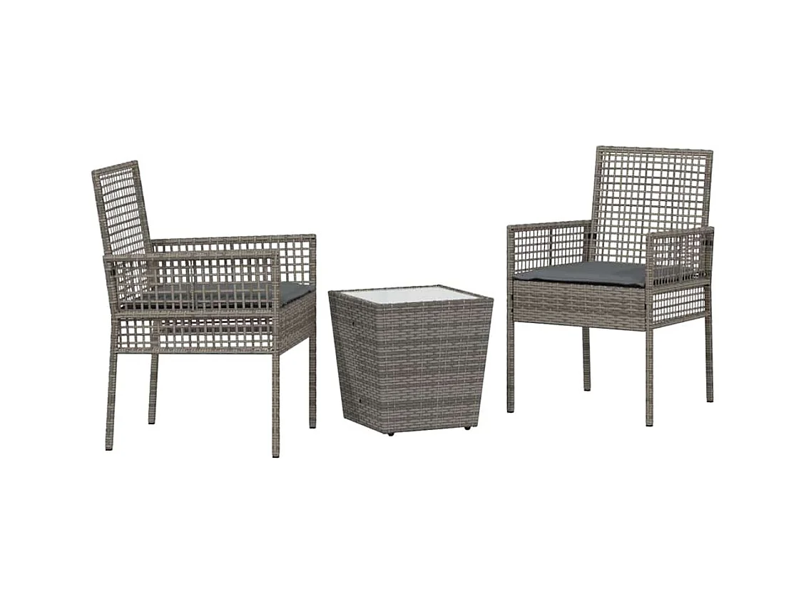 Set da bistrot da giardino 3 pezzi con cuscini in polyrattan grigio