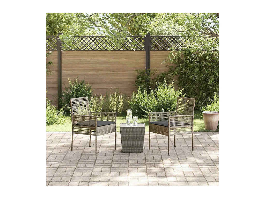 Set da bistrot da giardino 3 pezzi con cuscini in polyrattan grigio