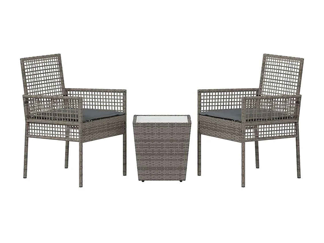 Set da bistrot da giardino 3 pezzi con cuscini in polyrattan grigio