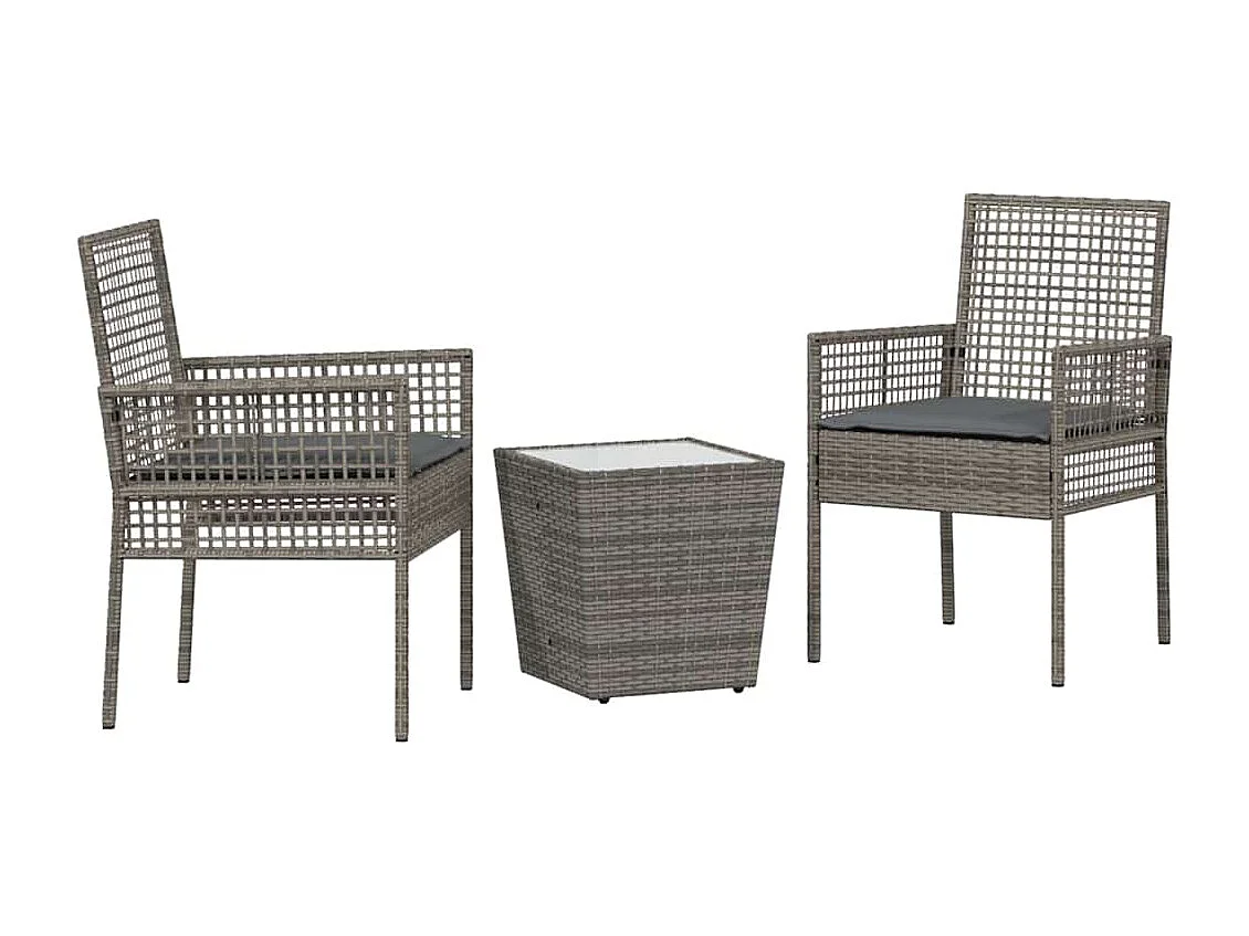 3-delige tuinbistroset met grijze polyrotan kussens