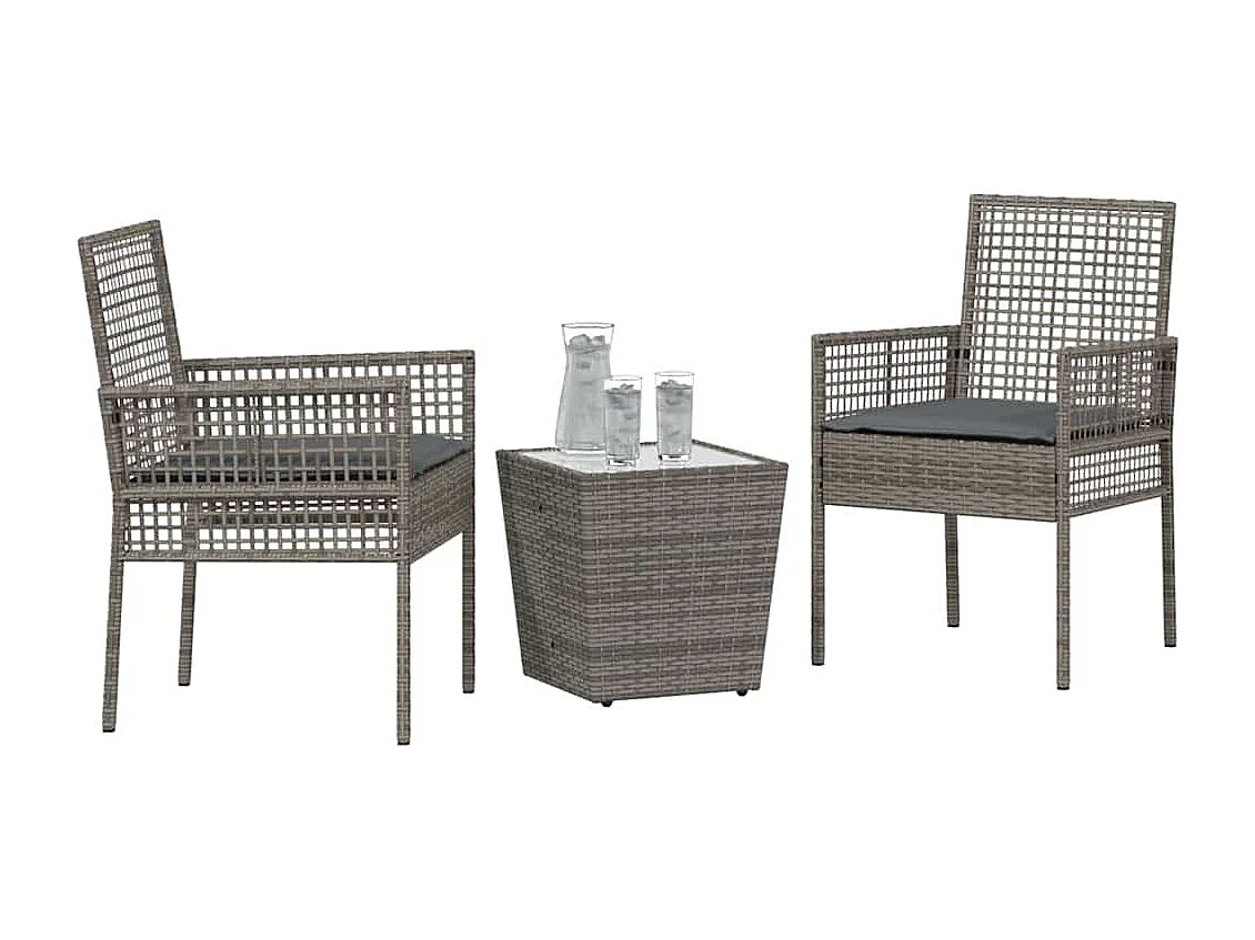 3-delige tuinbistroset met grijze polyrotan kussens