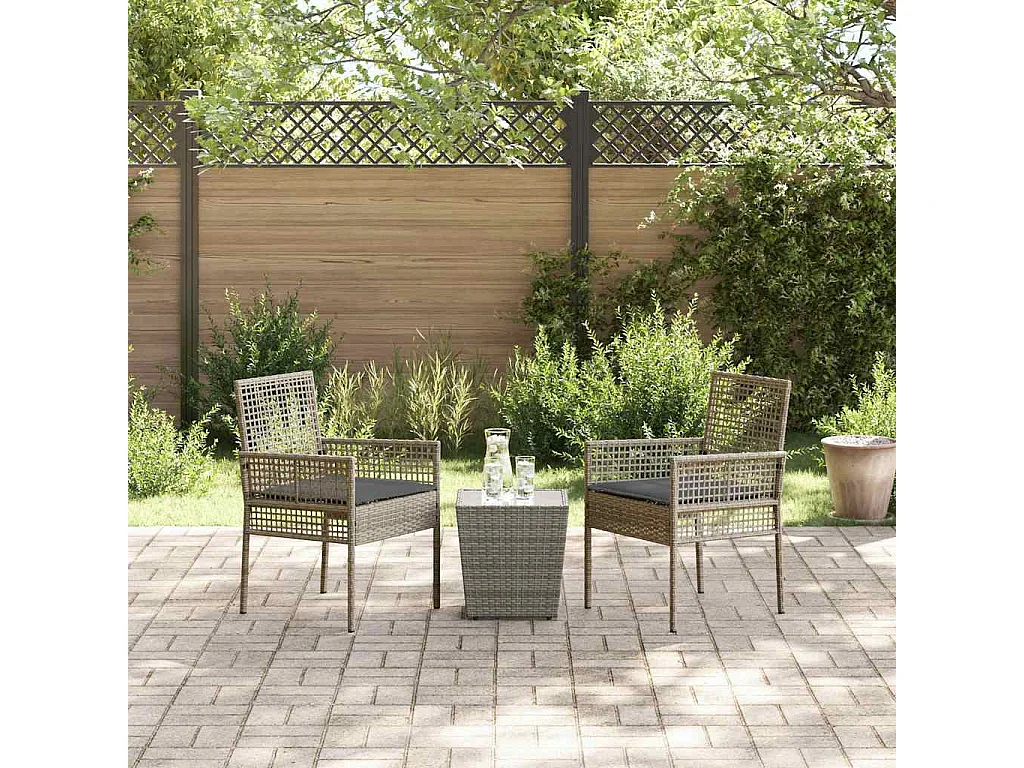 3-delige tuinbistroset met grijze polyrotan kussens