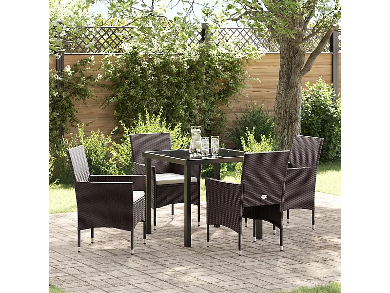 Ensemble de jardin 5 pièces Marron Rattan synthétique