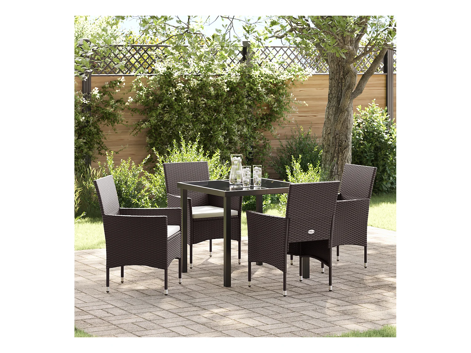 Ensemble de jardin 5 pièces Marron Rattan synthétique