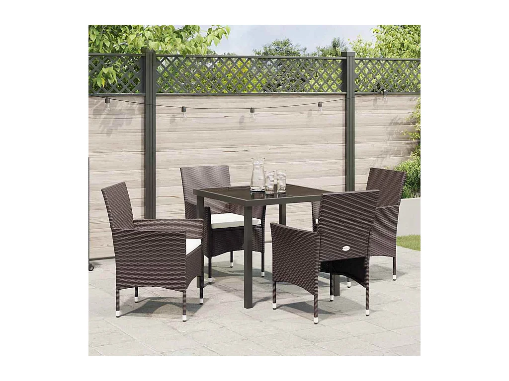 Ensemble de jardin 5 pièces Marron Rattan synthétique