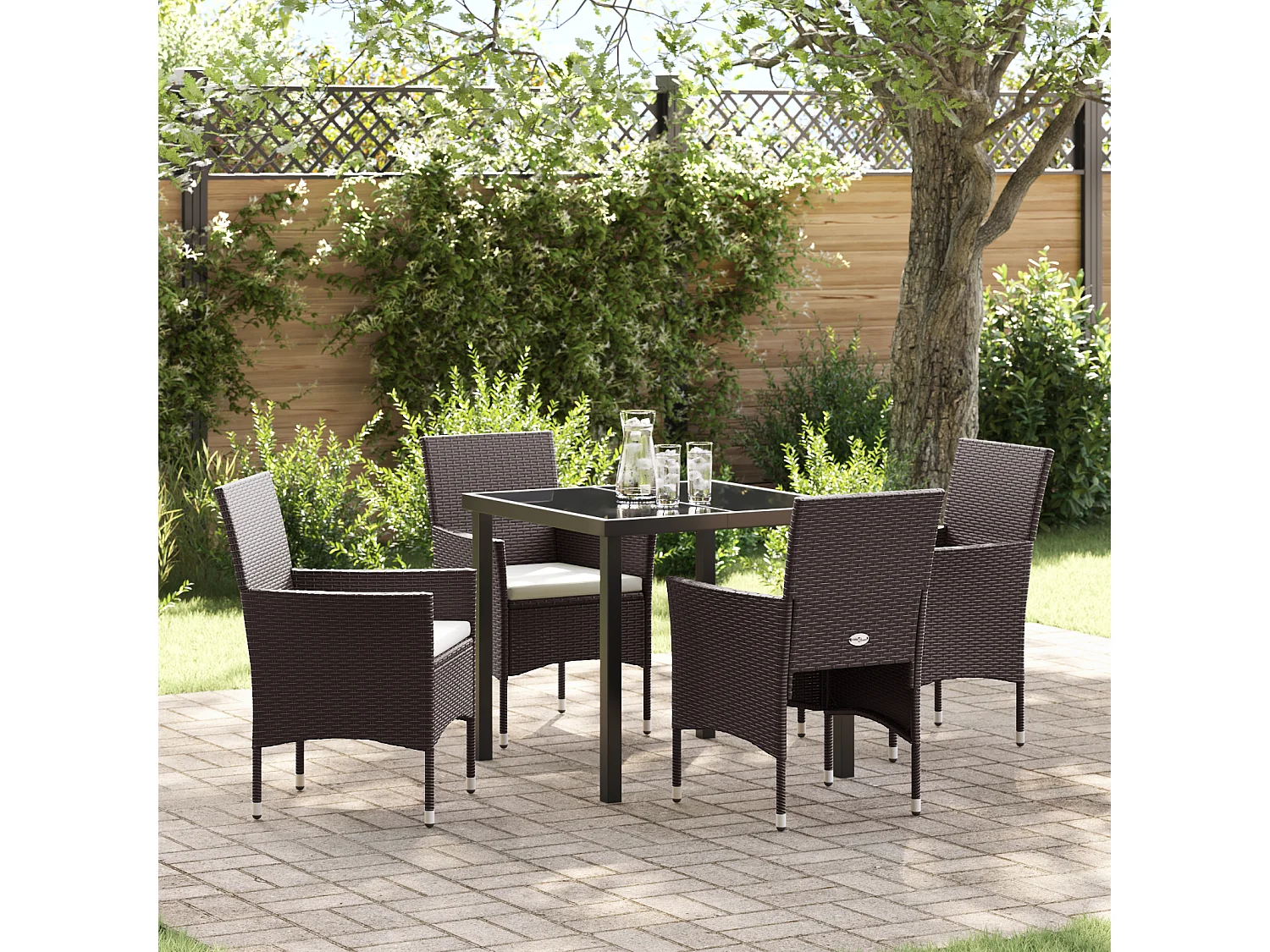 Ensemble de jardin 5 pièces Marron Rattan synthétique