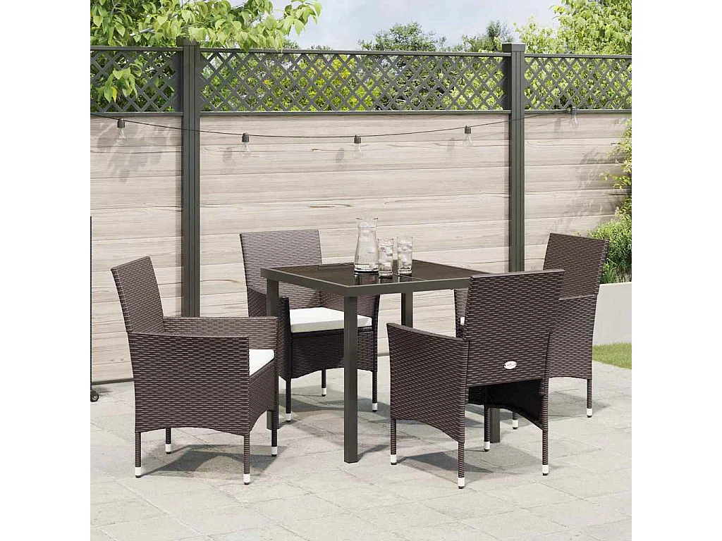 Ensemble de jardin 5 pièces Marron Rattan synthétique