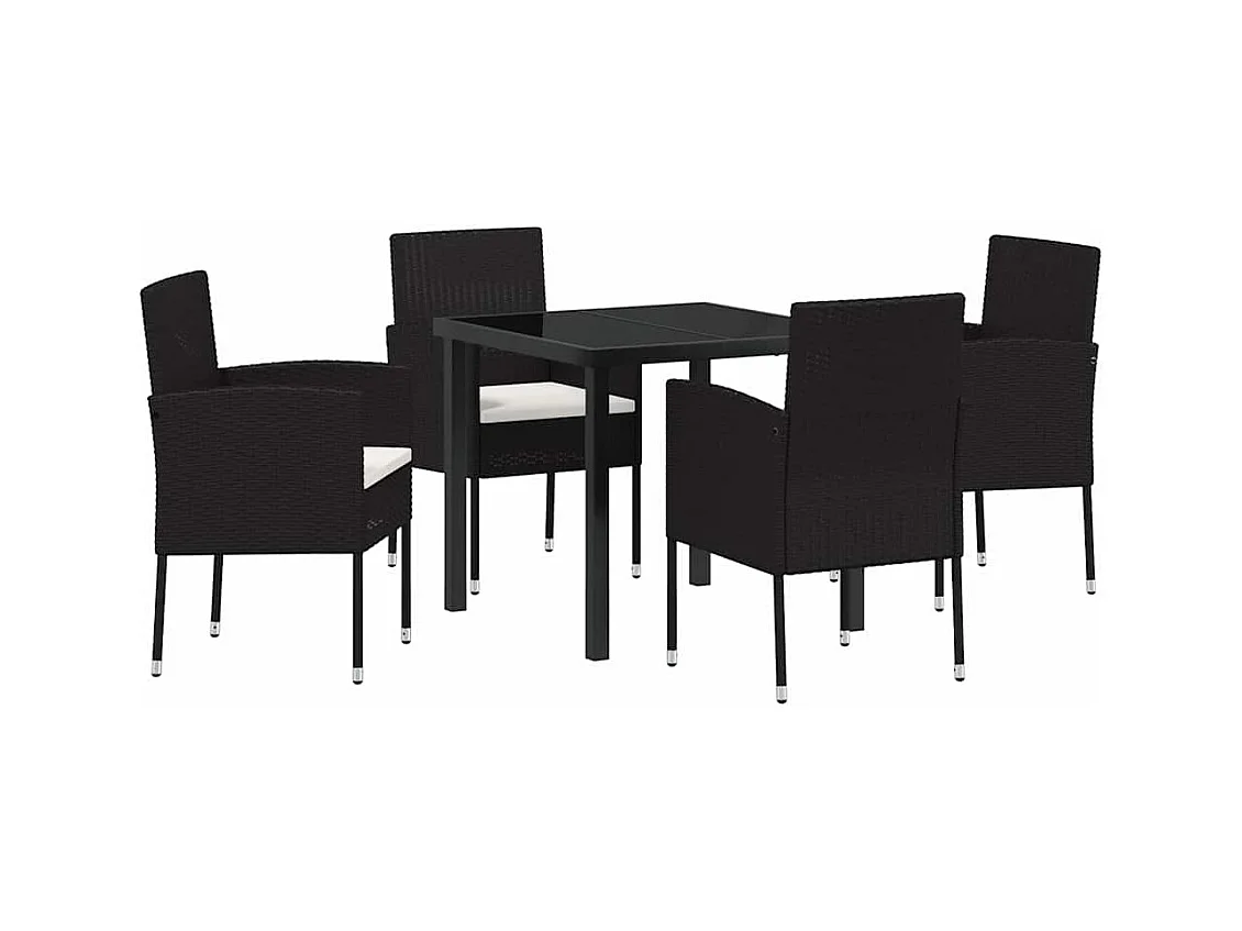 Ensemble de salle à manger de jardin 5 pièces avec coussins en rattan poly noir