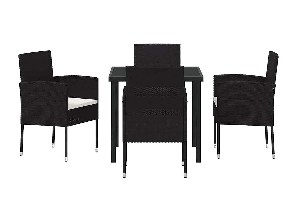 Ensemble de salle à manger de jardin 5 pièces avec coussins en rattan poly noir