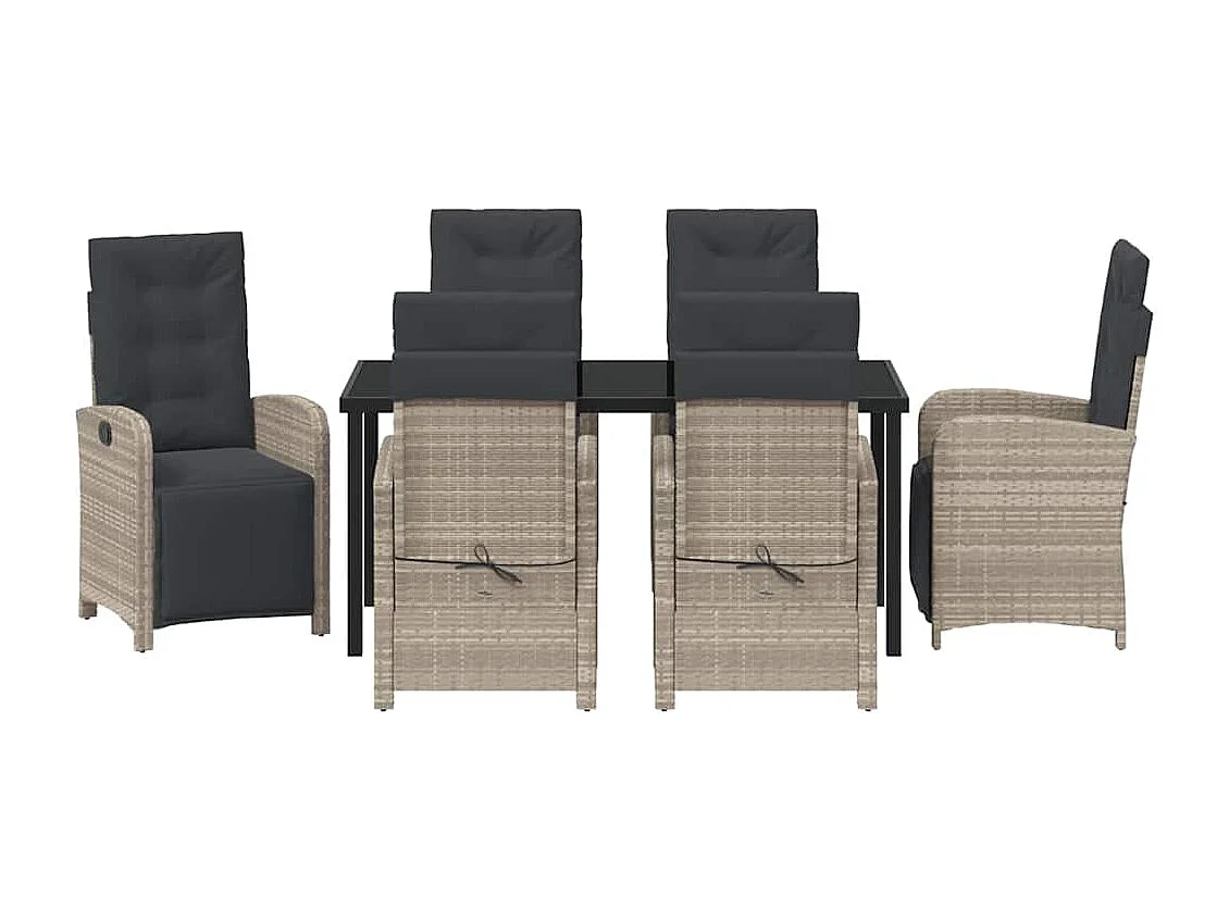 Ensemble de salle à manger de jardin 7 pièces avec coussins en poly rotin gris clair
