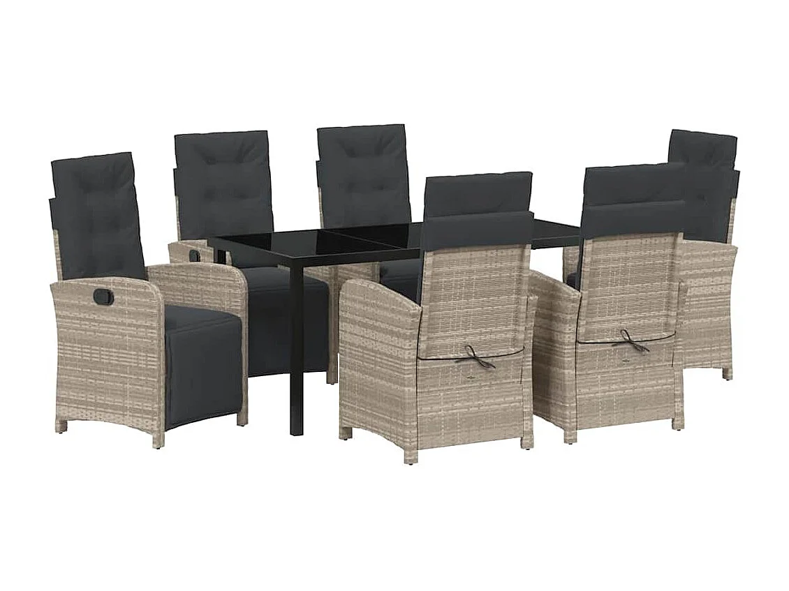 7-delige tuinset met kussens van lichtgrijs polyrotan