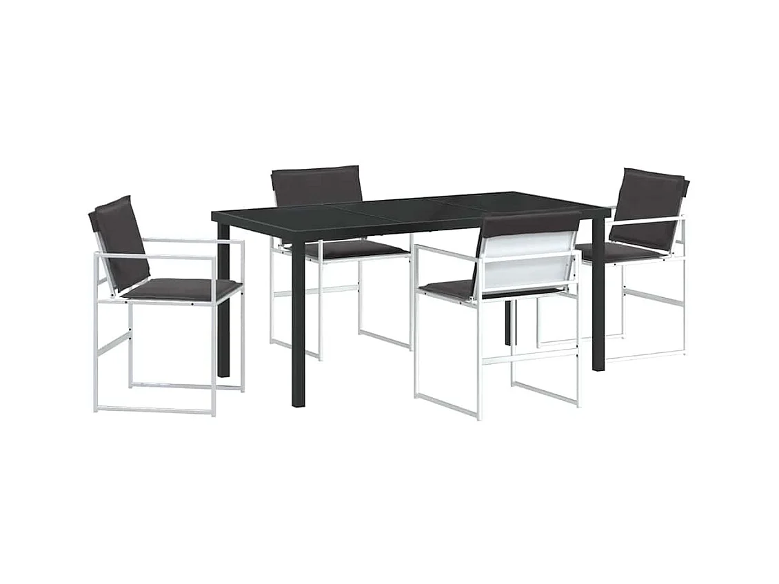 Set da pranzo da giardino da 5 pezzi con cuscini in textilene bianco e acciaio